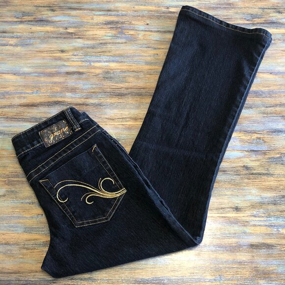 Grane Jeans Make a Statement Low Rise Flare Dark Wash Blue Womens Size 0 Junior - Picture 11 of 16